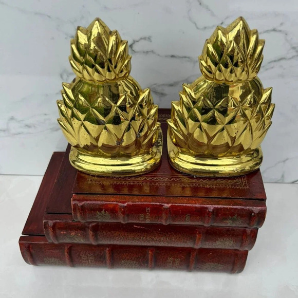 Vintage Solid Brass 2 Pineapple Shape Bookmarks Shelf Gold Size 7"x4" - Picture 1 of 10
